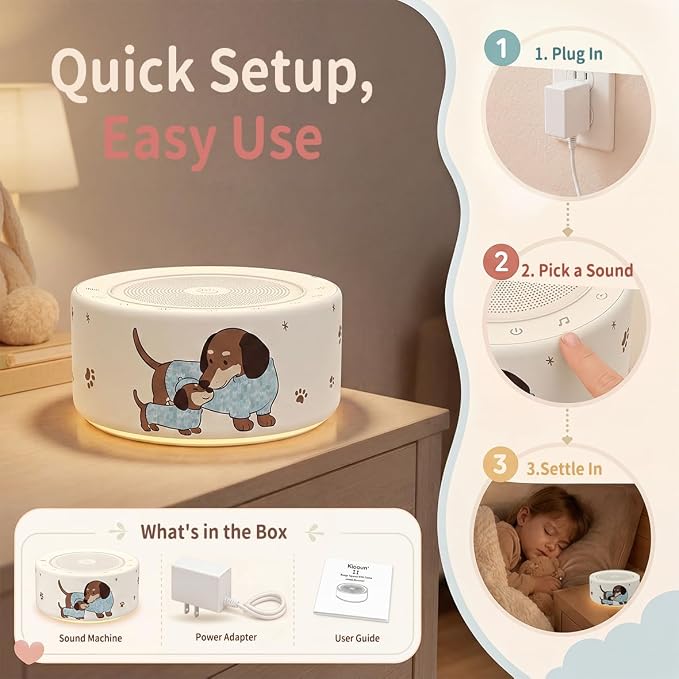 Kipcush White Noise Machine for Baby & Adults, Sleep Sound Machine with 30 Soothing Sounds, 8-Color Night Light, Memory Function, White Noise for Sleeping, Nursery, Office, Travel, Relaxation