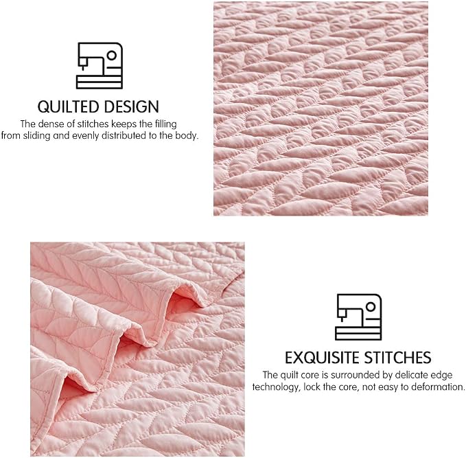 SunStyle Home King Quilt Bedding Set, Lightweight Summer Bedspreads,Pink | Soft Coverlet With 2 Pillow Shams,Morden Style Quilts for All Season,Suitable for Bed,Couch,Bedroom,Guest Room,106"X96"