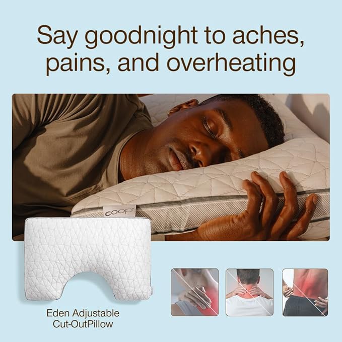 Coop Home Goods Eden Cut-Out Bed Pillow for Side Sleepers, King Size, Adjustable Medium Soft Memory Foam Cooling Pillow with Ergonomic Shoulder Cut-Out, CertiPUR-US/GREENGUARD Gold