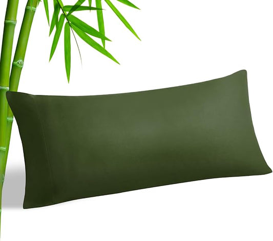 BEDELITE Body Pillow Pillowcase, Rayon from Bamboo, Olive Green, 20"x54" | Cooling and Breathable Body Pillow Cover for Hot Sleepers & Night Sweats, Silky Soft Full Long Pillow Case, Envelope Closure