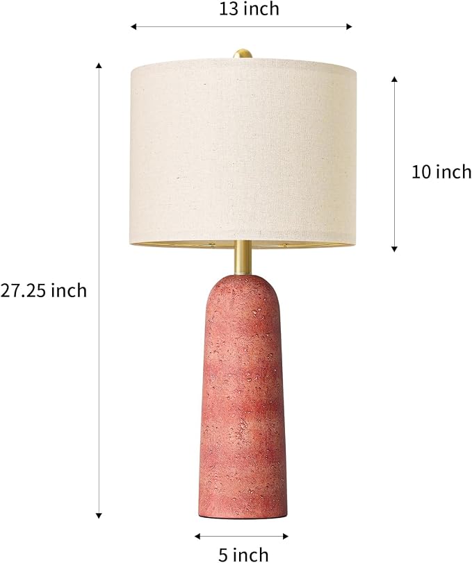 BOBOMOMO 27.25" Modern Table Lamp Set of 2, Red Resin Table Lamps with Stone Look, Lamps for Living Room with Linen Shades, Bedside Lamps for Bedroom Nightstand, Table Lamps for Living Room End Tables