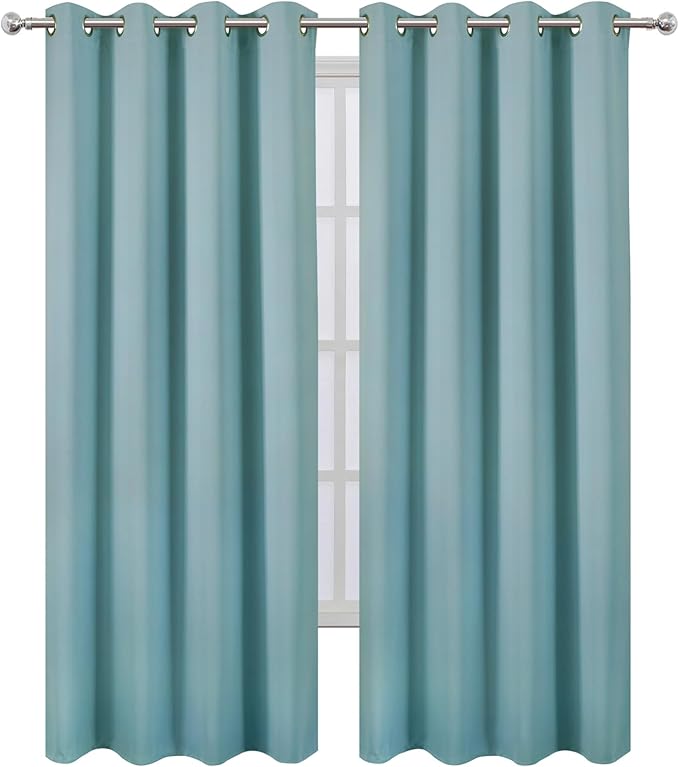 Blackout Curtains 52 x 84 inches Long Stone Blue Curtains Set of 2 Panels Thermal Insulated Room Darkening Curtains for Bedroom