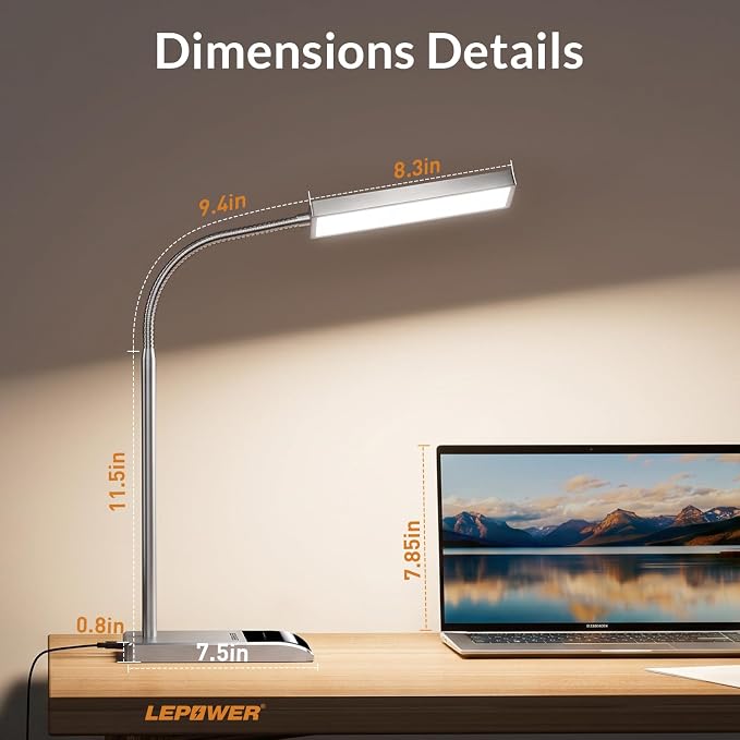LEPOWER Desk Lamp, 800LM LED for Home Office, True Eye-Caring for Reading | 50 Lighting Modes, 2X Wider Panel, 360° Flexible Gooseneck, Touch Control, 12W Bright Table Lamp for Dorm, Bedroom, Study
