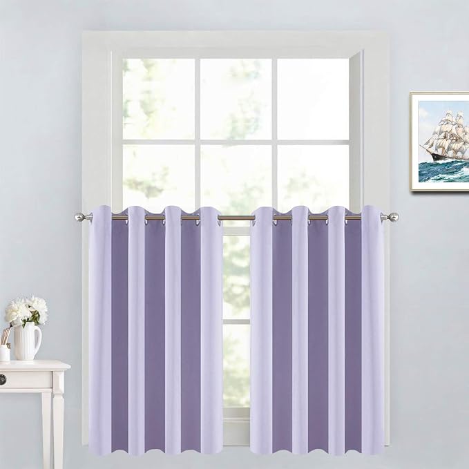 Yakamok Lilac Blue Room Darkening Window Curtains 52x36 Inch for Kitchen | Grommet,Thermal Insulated ,Blackout Curtains Drapes,Blocks some light adds privacy,Living room Bathroom,2 Panel Valance