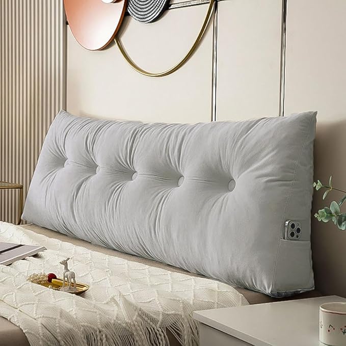 Wedge Headboard Pillow Twin XL, College Dorm Essentials Bed Reading | 39.4*15.7*5 in, back & lumbar support, sleeping pillow, mattress gap filler,plush velvet cover, pp cotton inner, side pockets
