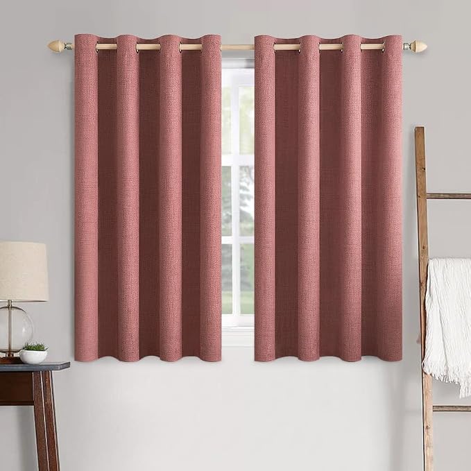 MIULEE 100% Blackout Linen Curtains for Bedroom 52x63 Inches Dusty Rose | Room Darkening, Light Blocking, Thermal Insulated, Grommet Top, Linen Textured, Window Curtains for Living Room, 2 Panels