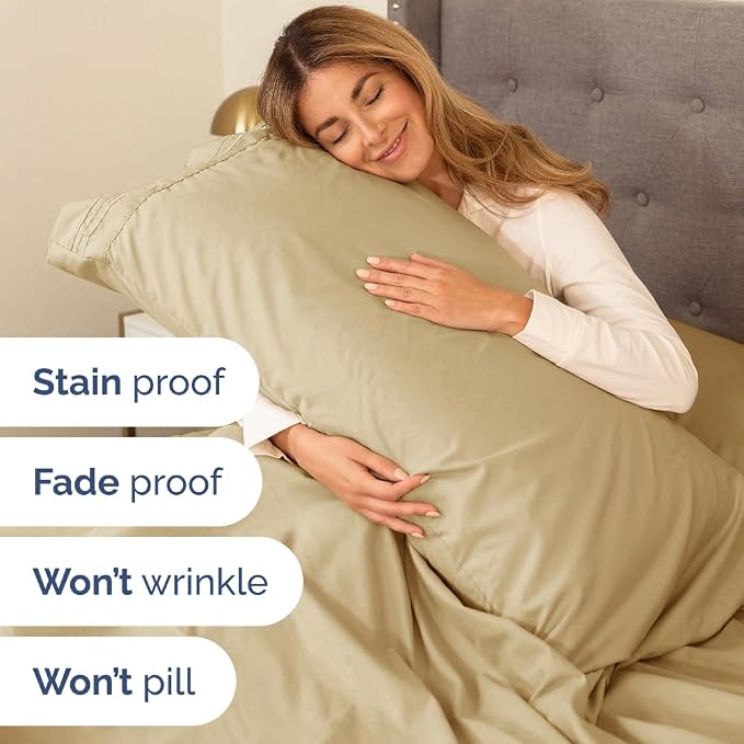 Full Size 4 Piece Sheet Set - Comfy Breathable & Cooling Sheets - Beige | Hotel Luxury Bed Sheets for Women & Men, Deep Pockets, Easy-Fit, Extra Soft and Wrinkle Free Sheets, Oeko-Tex Bed Sheet Set