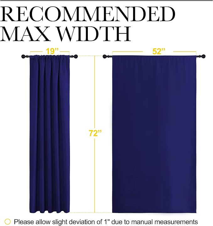 NICETOWN Bedroom Curtains Blackout Draperies - Thermal Insulated Solid Top Pocket Blackout Drapes for Kid's Room (Navy Blue, 1 Pair, 52 x 72 Inch)