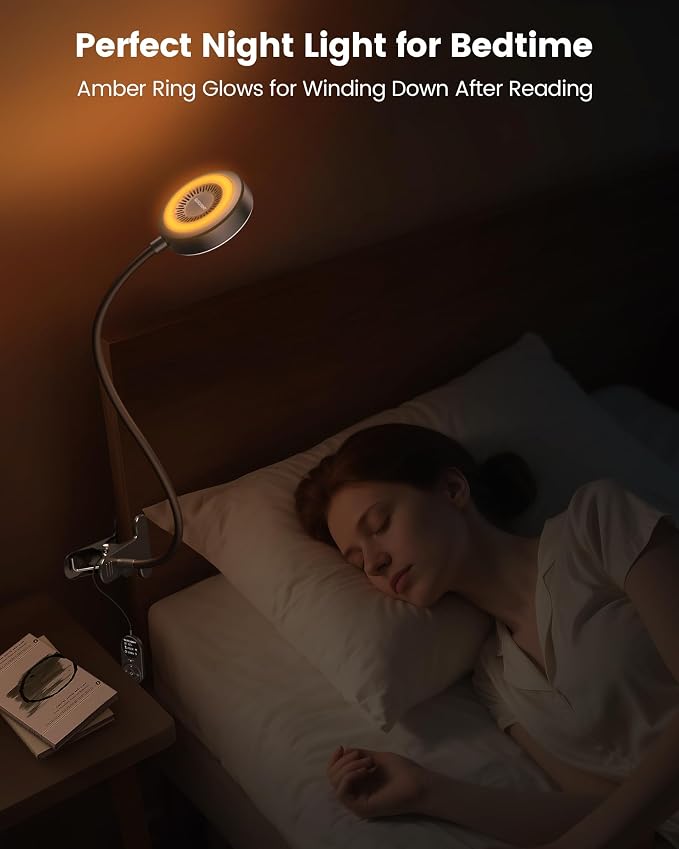 Glocusent 72 LED Clip on Reading Light with Remote, Amber Book Light | 3 Colors & 5 Brightness, 2.75" Clamp & 30Min Timer, USB Powered, Clamp Light for Headboard/Dorm/Bunk/Work/Craft
