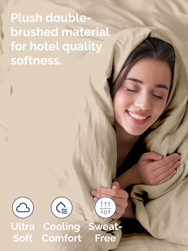 Duvet Cover Queen Size - Extra Soft 3 Piece with Zipper Closure - Cream | Extra Soft, Breathable, Queen Duvet Cover 90" x 90" with 2 Pillow Shams, Zipper Closures & Ties, Women, Men, Kids & Teens
