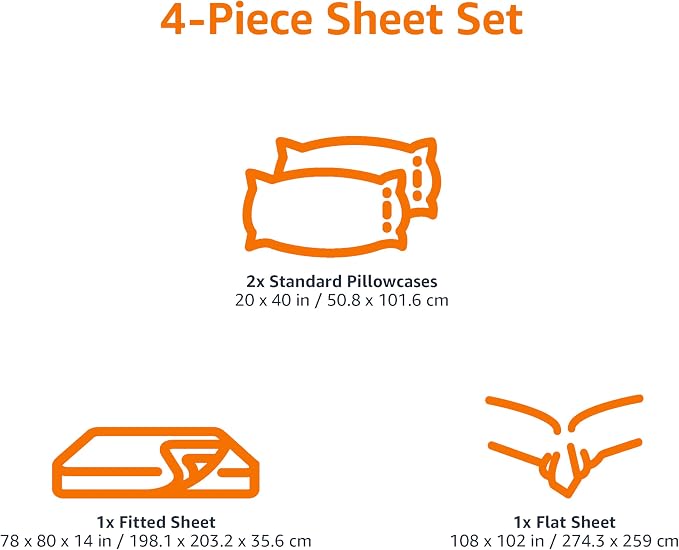 Amazon Basics 100% Cotton Jersey Bed Sheet Set, Breathable, Machine Washable, All-Season, King, White, Solid