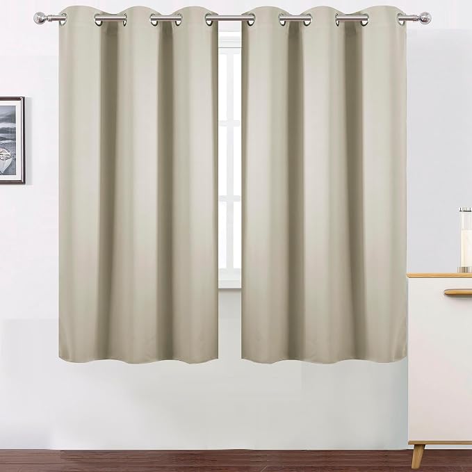 Light Beige Blackout Curtains 34 x 63 Inch Length/Set of 2 Curtain Panels/Thermal Insulated Room Darkening Blackout Curtains for Bedroom