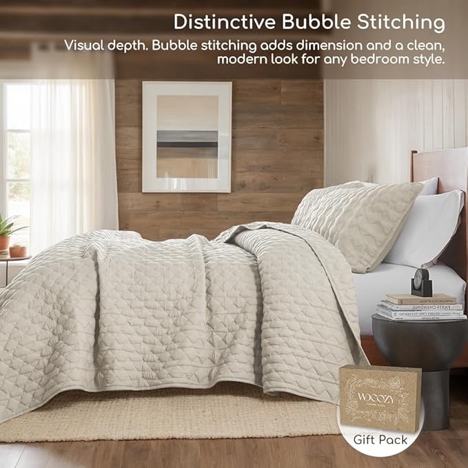 WDCOZY Light Beige Twin Size Quilt Bedding Set with 1 Pillow Sham, Lightweight Soft Bedspread Coverlet, Thin Comforter Bed Cover for All Season, 2 Pieces, 68x90 inches