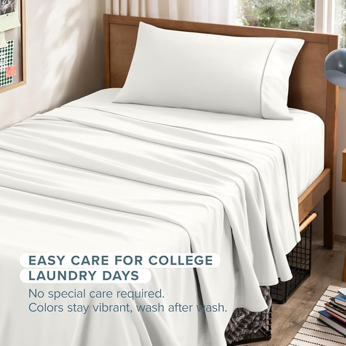 Bare Home Twin XL Sheet Set - 1800 Ultra-Soft (Twin XL, Cream) | Deep Pockets 6 to 15 Inches, Breathable, Hypoallergenic, Hotel Luxury, Easy Fit, Soft, All-Season