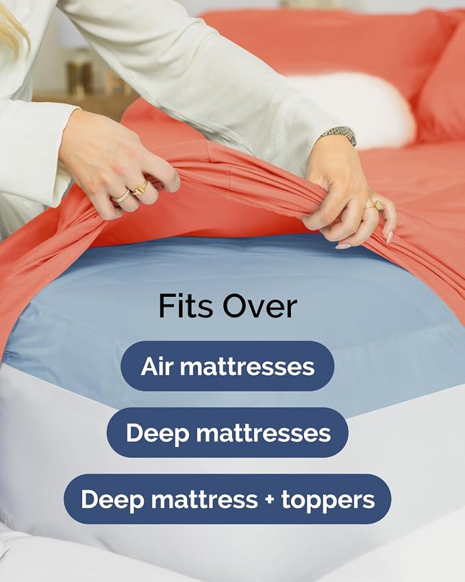 2 Pack Extra Deep Twin Fitted Sheets with Extra Deep Pockets - Coral | Hotel Luxury Bottom Fitted Sheets Only, Soft, Fade & Wrinkle Free, Breathable & Comfy, All Around Elastic Fitted Sheets