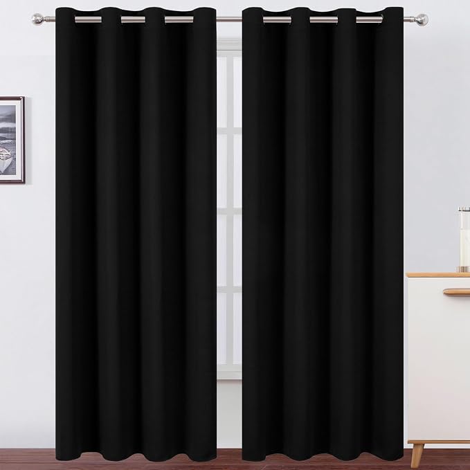 Blackout Curtains 52 x 90 Inch Long Black Curtains Set of 2 Panels Room Darkening Curtains for Bedroom and Living Room