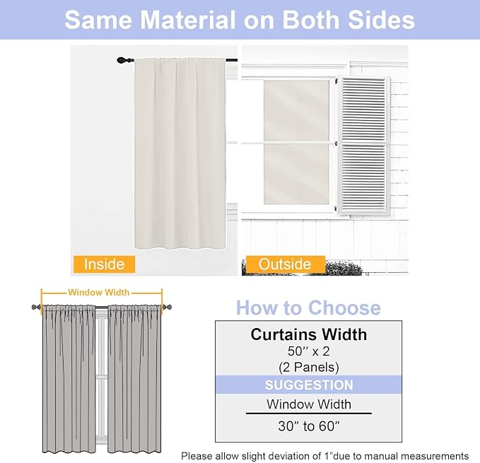 Simplebrand Ava Natural Blackout Curtains for Bedroom 63 Inch Length 2 Panels Set, Solid Thermal Insulated Privacy Living Room Window Treatment Curtains Blackout Drapes, W50 x L63 Inch