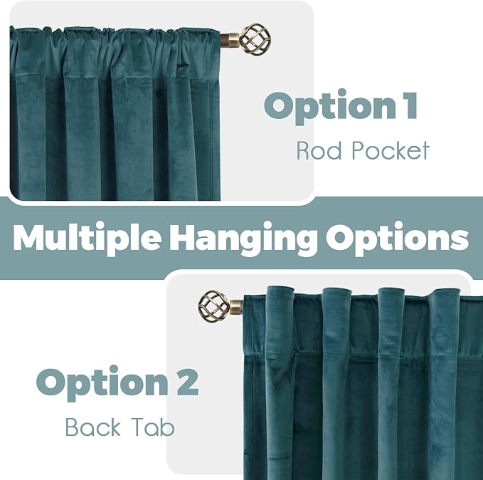 BGment 80 inch Teal Velvet Blackout Curtains for Living Room 2 Panels | Drapes for Bedroom, Thermal Insulated, Super Soft, Noise Reducing, Energy Saving, Back Tab Rod Pocket, 52 x 80 Inch
