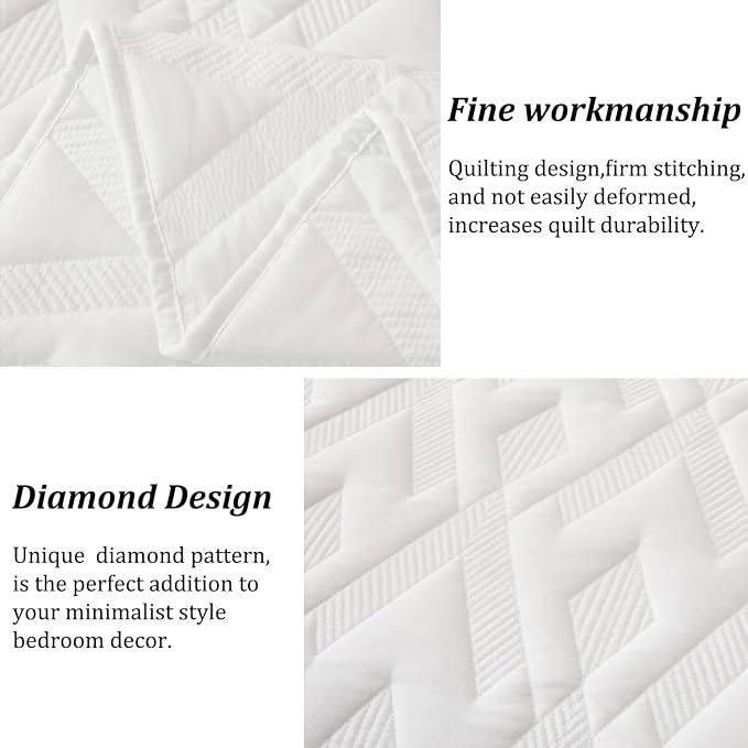 Cmfshape Diamond Embroidery Quilt Set,3 Pieces Queen Quilt Bedding Set,Lightweight Soft Quilt Set for All Seasons,Soft Bedspread Reversible Coverlet(Ivory,92"x96")