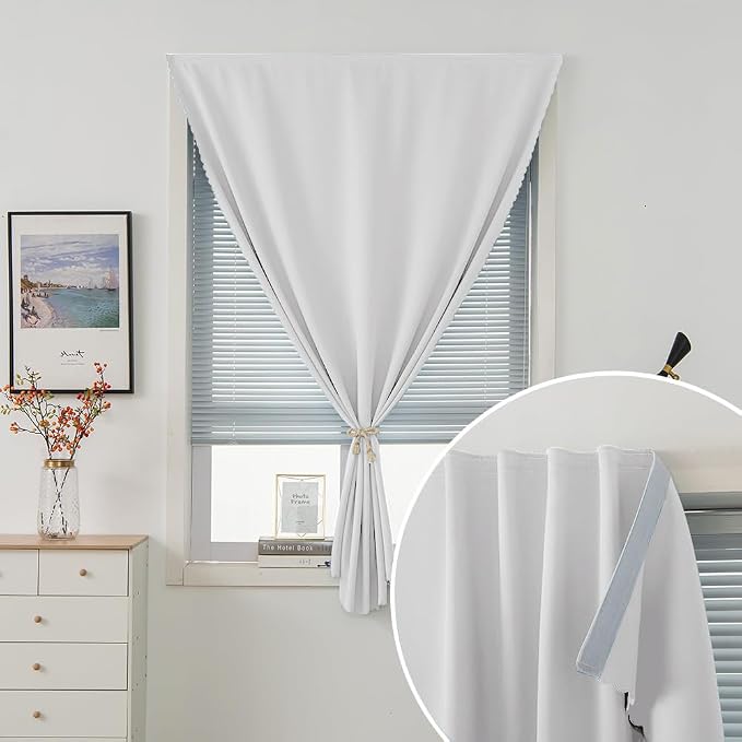 Blackout Curtains for Bedroom Sticky Curtain Blackout Window Cover Self Adhesive Curtains Rod No Drillng, 35" W X 59" L, Light Grey, 1 Panel