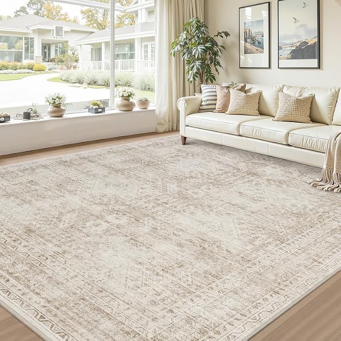 10x14 Area Rugs Living Room: Bedroom Neutral Washable Carpet Brown | Vintage Boho Soft Small Indoor Decor Floor Non-Slip Low Pile Neutral Farmhouse Entryway Laundry Bathroom Bedroom Beside Rugs