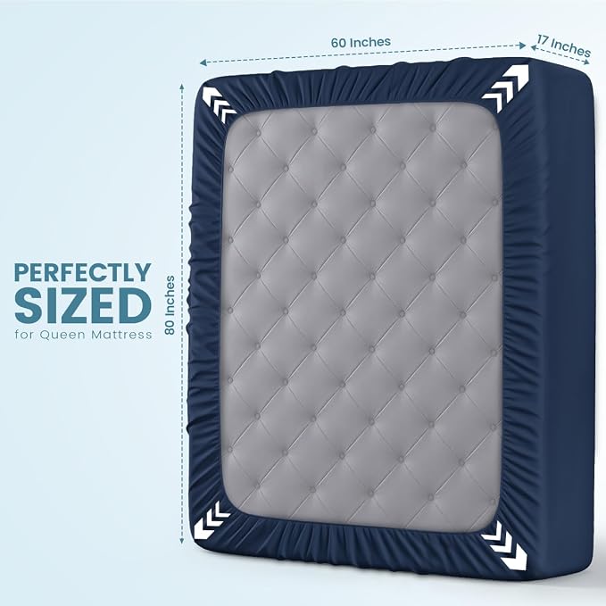 Waterproof Queen Size Mattress Protector fits Upto 17" deep Mattresses | Utopia Bedding 200 GSM Soft & Breathable Mattress Cover, Dirt-Proof, Noiseless, Machine Washable Fitted Sheet Style, Navy