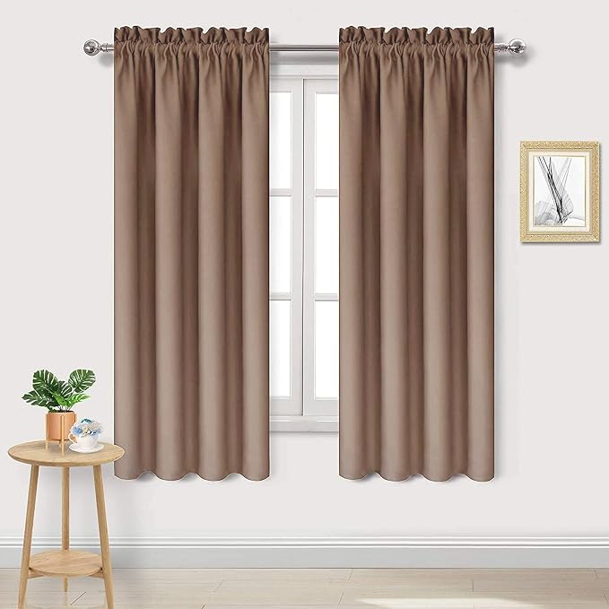 DWCN Blackout Curtains for Bedroom Living Room 42 x 63 Inch Long Khaki | 2 Panels Set, Room Darkening, Thermal Insulated, Light Blocking, Rod Pocket Drapes, Noise Reducing Window Treatments