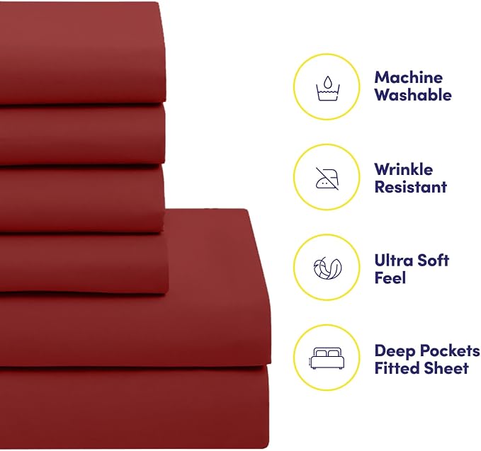 Sweet Home Collection 7 Piece Comforter Set Bag Solid Color All Season Soft Down Alternative Blanket & Luxurious Microfiber Bed Sheets, Red, Queen