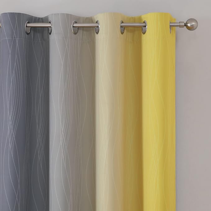 Yellow and Grey Ombre Blackout Curtains for Living Room 52Wx84L Inch Length | Estelar Textiler Room Darkening Gradient Curtains for Boys Bedroom,Thermal Insulated,Light Blocking Grommet Drapes,2 Panels