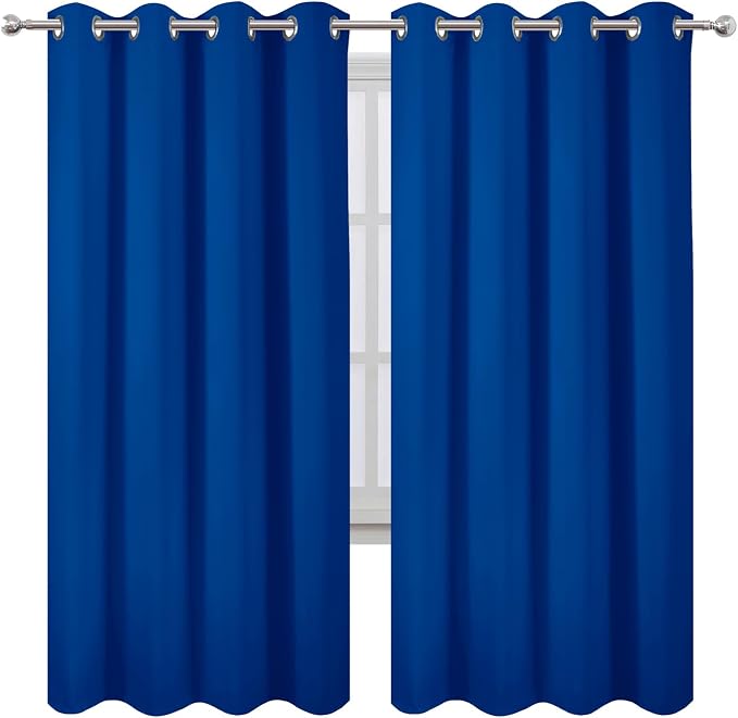 Blackout Curtains 66 x 72 Inch Long Royal Blue Curtains Set of 2 Panels Room Darkening Curtains for Bedroom and Living Room