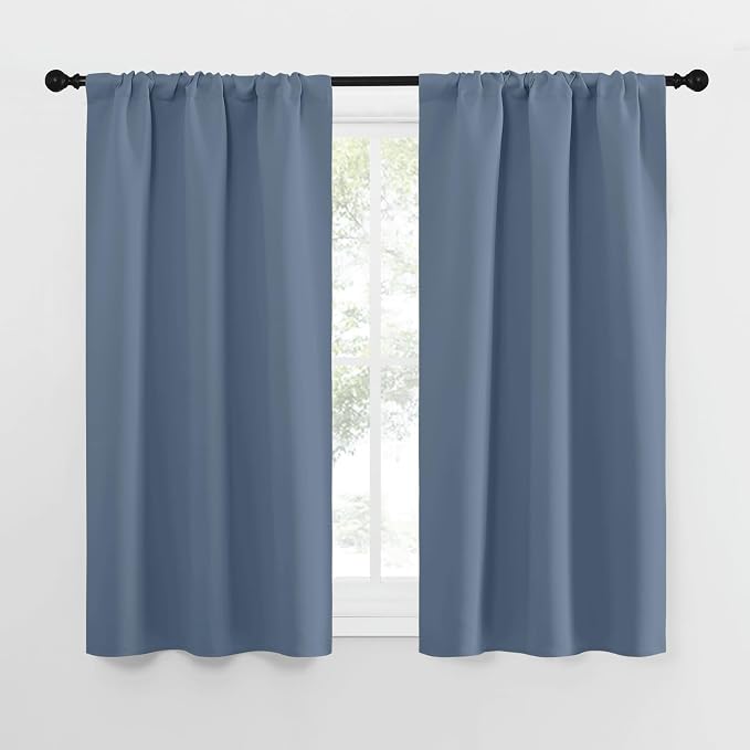 NICETOWN RV Blackout Curtains for Camper Windows, Short Blackout Curtains & Drapes, Thermal Insulated Blackout Curtain Panels for Kids Room, Play Room (Stone Blue, 29" Wide by 50" Long, 2 PCs)