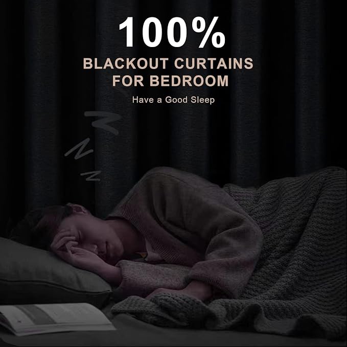 INOVADAY 100% Blackout Linen Curtains for Bedroom 50x108 Inches Slate Blue | Linen Textured, Light Blocking, Room Darkening, Thermal Insulated, Back Tab Top, Window Curtains for Living Room, 2 Panels