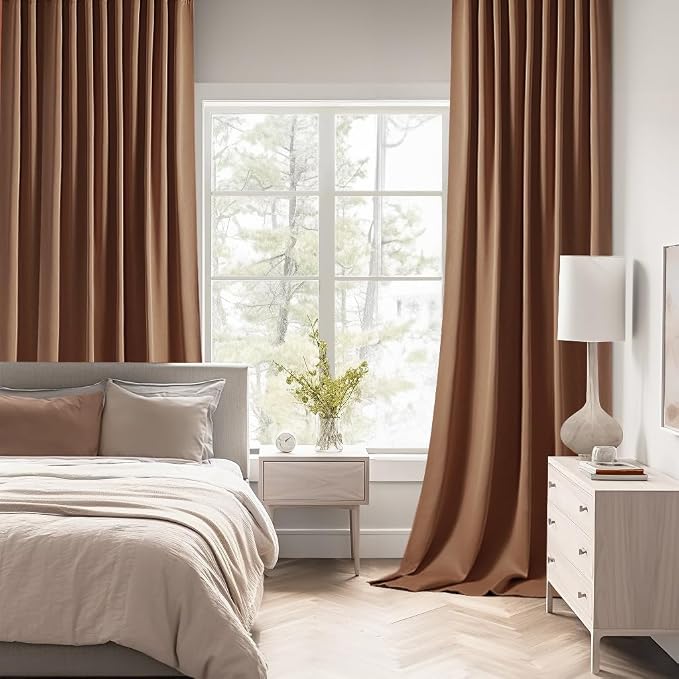 MIULEE Cappuccino Brown Back Tab Blackout Curtains 52"x96" Long 2 Panel Set | Rod Pocket Pinch Pleated, Thermal Insulated, Bedroom Living Room Darkening Drapes, Light Blocking Floor to Ceiling Curtains