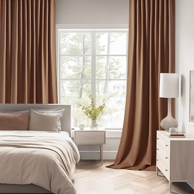 MIULEE Cappuccino Brown Back Tab Blackout Curtains 52"x84" Long 2 Panel Set | Rod Pocket Pinch Pleated, Thermal Insulated, Room Darkening Privacy Drapes, Light Blocking Curtains for Living Room Bedroom