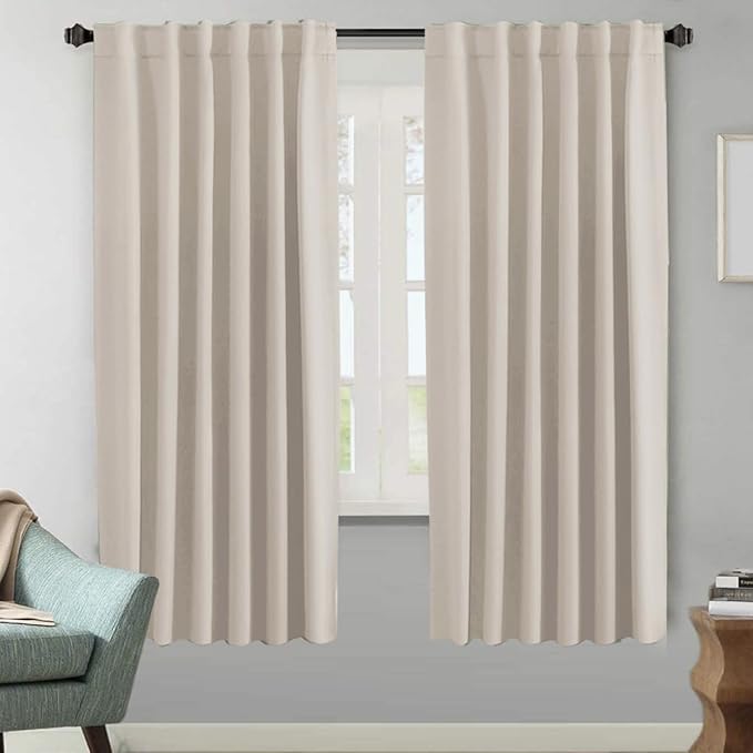 H.VERSAILTEX Blackout Curtains Thermal Insulated Window Treatment Panels Room Darkening Blackout Drapes for Living Room Back Tab/Rod Pocket Bedroom Draperies (2 Panels, Natural, 52 x 72 Inch)