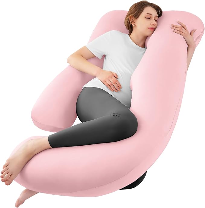 Cooling Pregnancy Pillows for Sleeping, 57'' Full Body Pillow, Light Pink | Sasttie Maternity Pillow, OEKO-TEX, Down Alternative, Removable Cover, Pregnant Women Must Haves, Maternity Essential