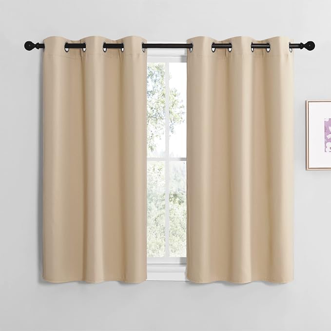 NICETOWN Biscotti Beige Blackout Curtains for Cafe 34" w x 36" L 2 Panels | Thermal Insulated Grommet Draperies Drapes for Living Room Kitchen Small Window, Light Blocking Noise Reducing Home Decor