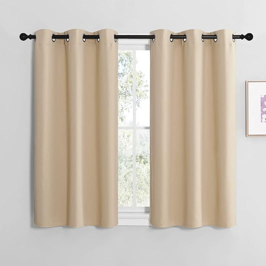 NICETOWN Biscotti Beige Blackout Curtains for Cafe 34" w x 36" L 2 Panels | Thermal Insulated Grommet Draperies Drapes for Living Room Kitchen Small Window, Light Blocking Noise Reducing Home Decor