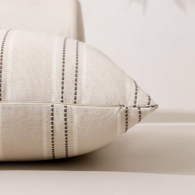 Hckot Striped Throw Pillow Covers 20x20 Set of 2 Charcoal Pillow Covers | Farmhouse Decorative Pillows Textured Linen Square Cushion Covers for Sofa Couch Bed Living Room Decor