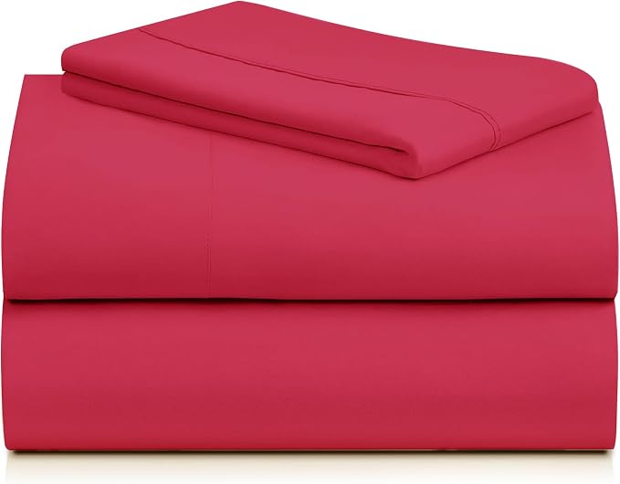 LuxClub Twin XL Sheets Set, Cooling & Soft Deep Pocket Bed Sheets, 3PC | LuxClub Silky Fitted Sheet & Pillowcase Sets, Breathable Hotel Luxury Bedding for Mattress Wrinkle Free, Red