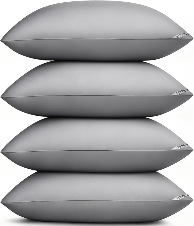 Piwaal Queen Size Pillows 4 Pack Gray, Soft Firm Support for Sleepers | Set of 4 gray queen pillows with down-alternative fill. Cradles head & neck for deeper, relaxing sleep in any position.