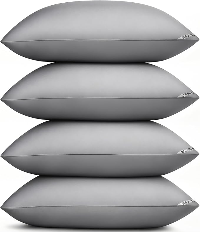 Piwaal King Size Pillows 4 Pack Gray, Soft Firm Support for Sleepers | Set of 4 gray king pillows with down-alternative plush fill. Breathable & supportive for back, stomach, or side sleepers.