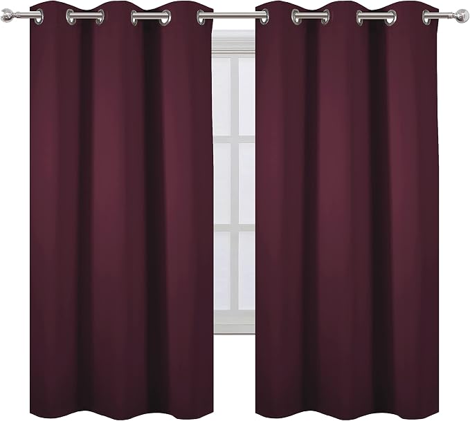 Burgundy Red Thermal Blackout Curtains/38 x 63 Inch/Set of 2 Panels Room Darkening Curtains for Bedroom
