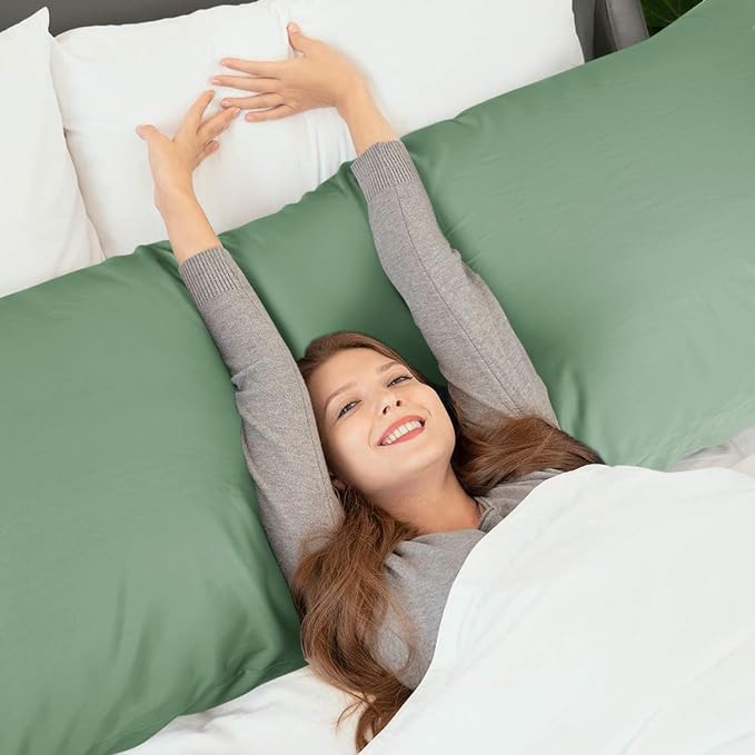 WishSmile Body Cooling Pillowcase Long Pillow Case Breathable Cool Silky Soft Rayon Derived from Bamboo Fabric, Hair and Skin Friendly, Jade Green, 1 Pack, 20x54IN
