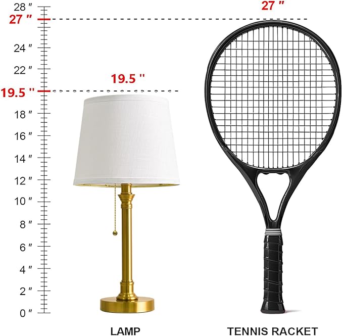 19.5" Small Table Lamp for Bedroom, Modern Brass Gold Lamp, USB A+C | Pull Chain Switch Bedside Table Lamps, White Shade, Small Nightstand Lamps for Living Room End Table & Desk Light