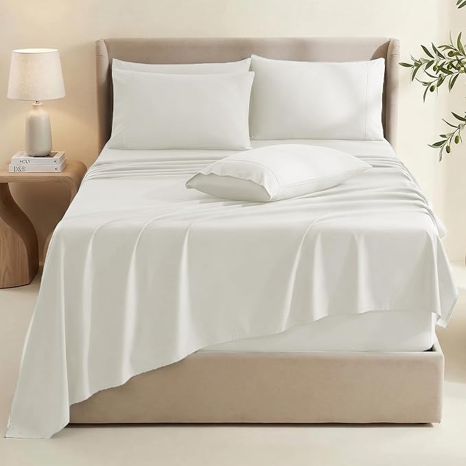 Hearth & Harbor Bed Sheets, Luxury Soft 6 Piece Bed Sheet Set Extra Deep Pocket Fitted Sheets Fits Mattress up to 21", Double Brushed Bedding Sheets & Pillowcases,
