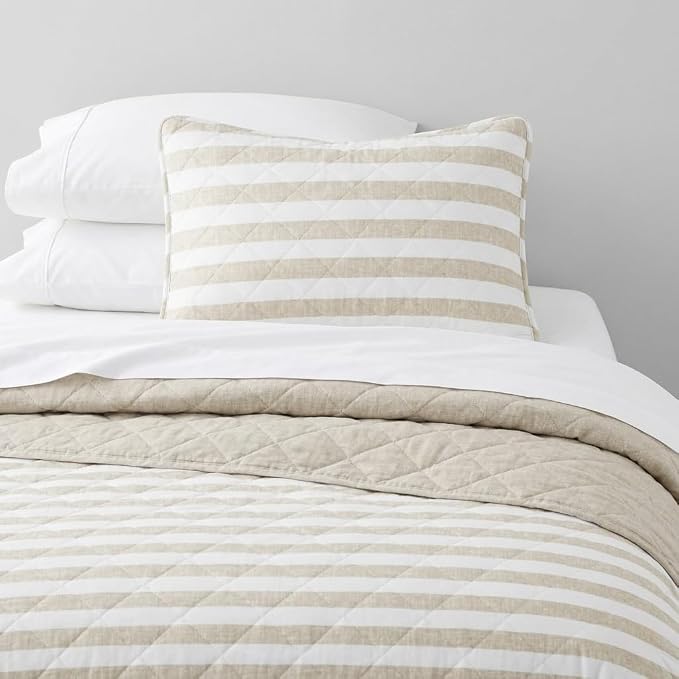 Merit Linens 3 Piece Quilt Set - Super Soft - Lightweight - All Season Quilted Coverlet - Timeless Patterns - Twin/TwinXL Natural