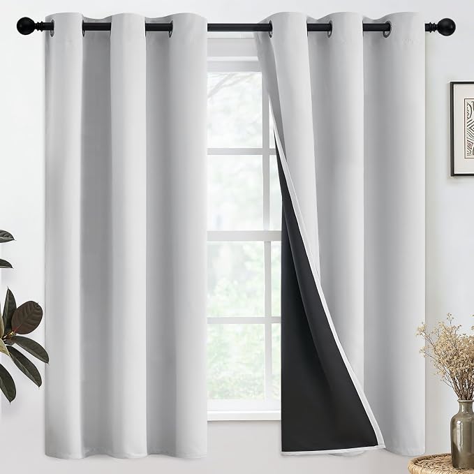 SimpleHome White 100% Blackout Curtains Room Darkening Living Room 63 Inch | Curtains for Bedroom,Thermal Insulated Grommet Window Drapes,Curtains for Living Room with Black Back,38 x 63 Inch,2 Panels