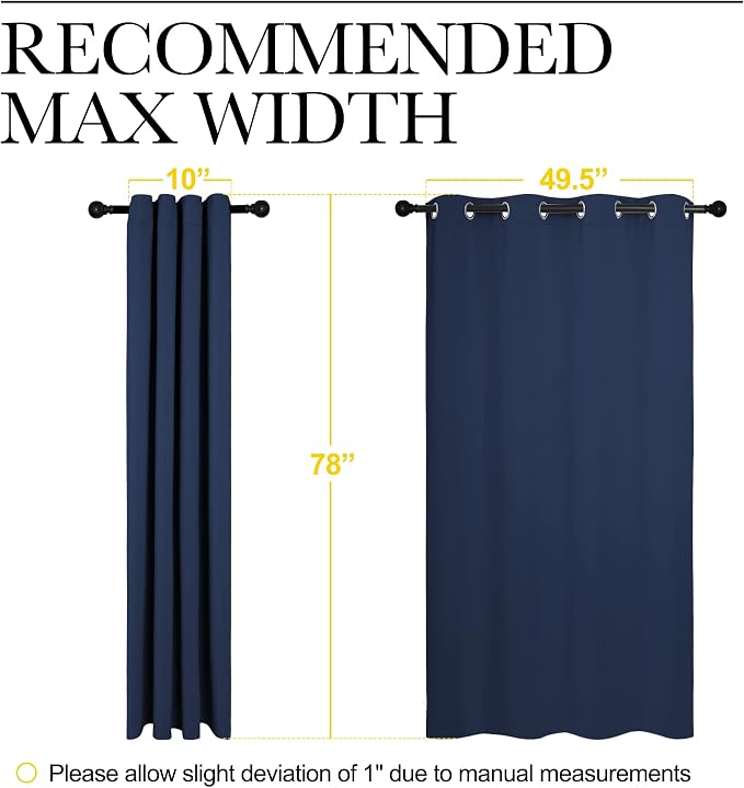NICETOWN Navy Blackout Curtains for Living Room 55" w x 78" L 2 Panels | Thermal Insulated Window Treatment Light Noise Reducing Room Darkening Drapes for Boys Kids Bedroom Classroom Apartment Decor
