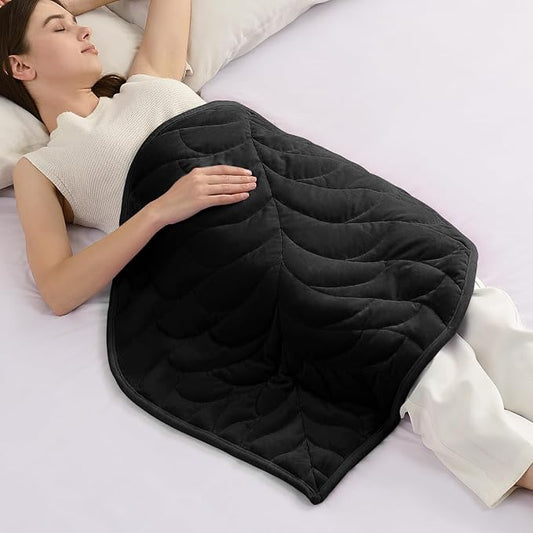 Kaisa Weighted Lap Blanket for Adults, 5 lbs, 23"x29", Leaf Pattern, Black | Washable Weighted Blankets, Small Portable Blanket for Relaxation, Cozy Luxury Crystal Velvet All-Season Heavy Blanket